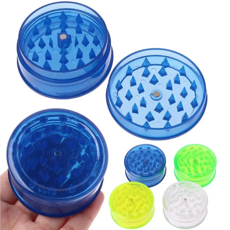 3-LAYER PLASTIC TOBACCO & HERB GRINDER – 60 MM, RANDOM COLOR