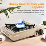 GVDV PORTABLE 1-BURNER BUTANE CAMPING GOLD STOVE WITH UPDATED CARRYING CASE