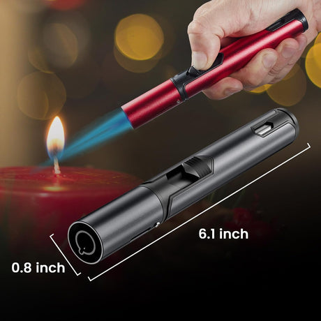 2 Pack Butane Torch Lighter, 6-Inch Refillable Pen Lighter Adjustable Jet Flame