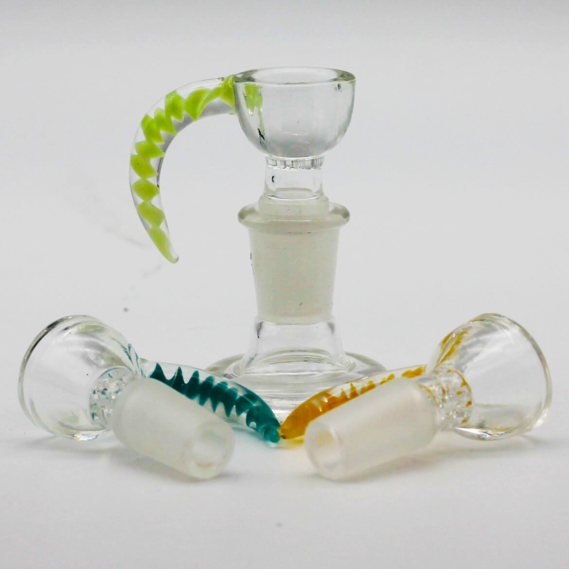 Color Swirl Horn Handle Clear Teacup Glass on Glass Art Slide Bowl 14Mm W Screen