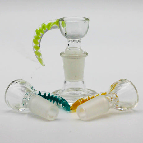 Color Swirl Horn Handle Clear Teacup Glass on Glass Art Slide Bowl 14Mm W Screen