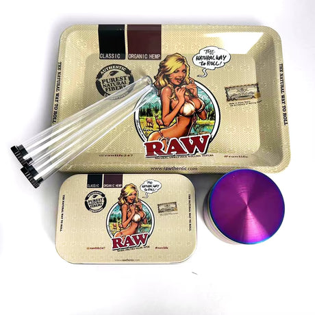 5-PACK TOBACCO KIT SET WITH STORAGE TUBES, GRINDER & ROLLING TRAY