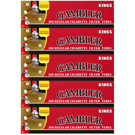 Gambler Tubes - King Size Regular Cigarette Filter Tubes (200 per Box) 5 Boxes