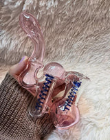 7.5"Pink Double Chamber Glass Bubbler Girly Glass Bong Pink Glass Water Pipe