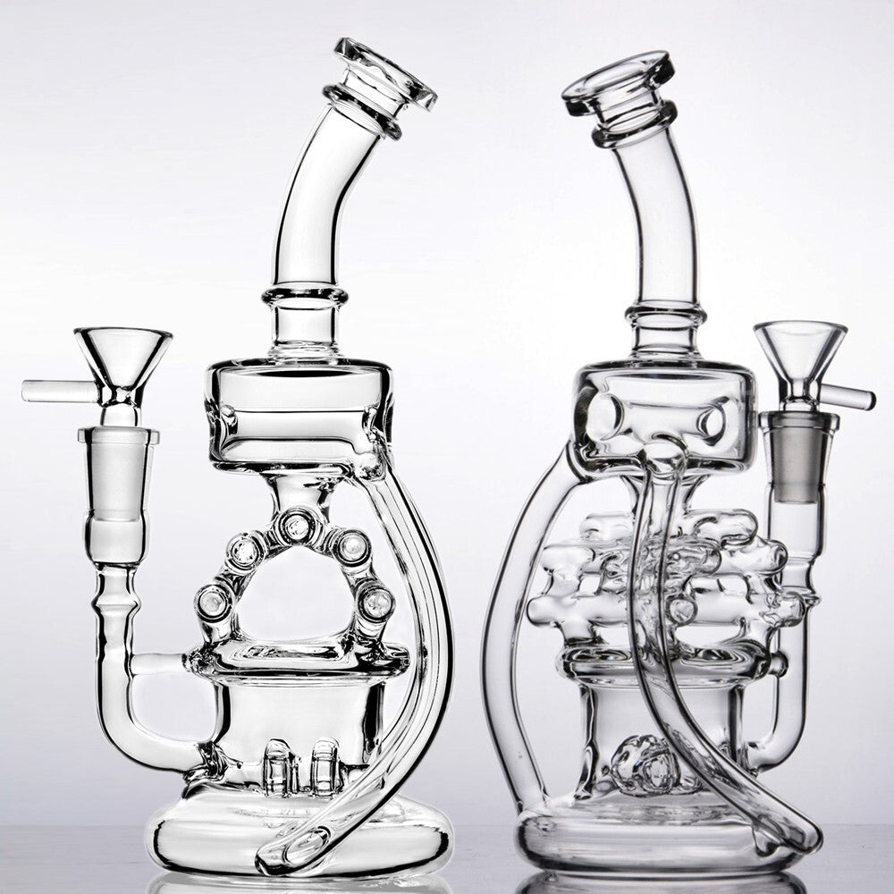 Recycler Glass Water Pipe Hookah Bong Bubbler Smoking Rig with 14Mm Bowl