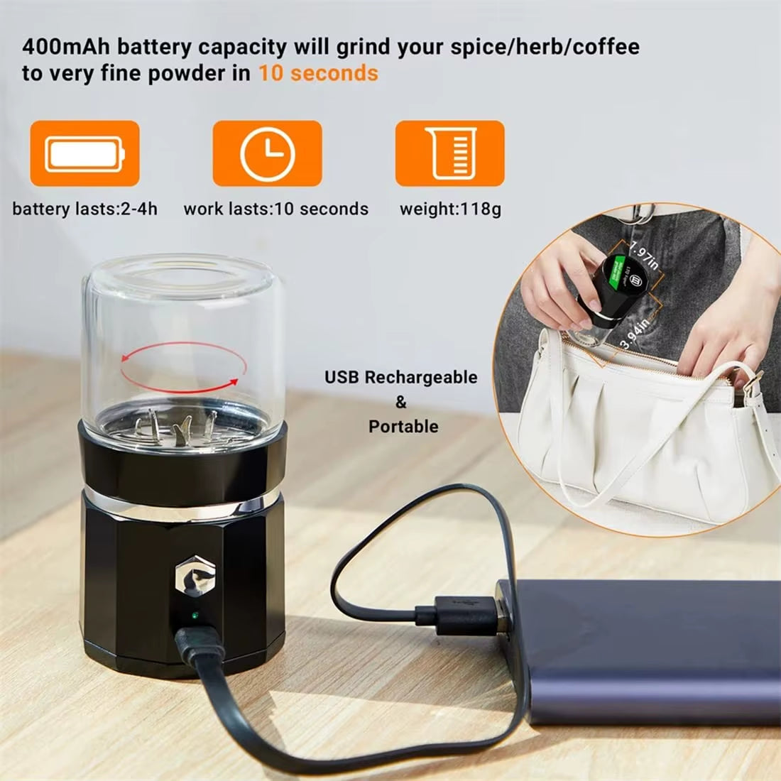 SMO PORTABLE ELECTRIC HERB & TOBACCO GRINDER – INTELLIGENT TOUCH SAFETY