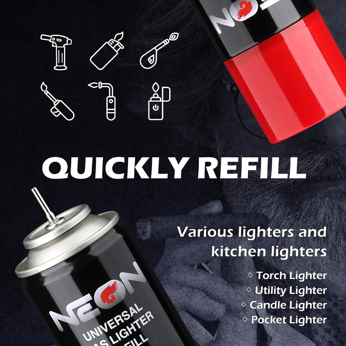 NEON 5X REFINED BUTANE LIGHTER GAS REFILL – UNIVERSAL, 300 ML (4 PACK)