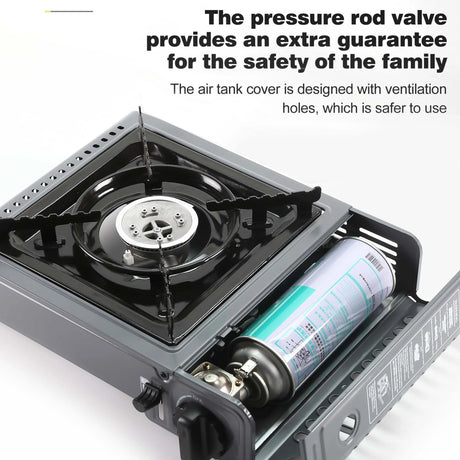 GVDV PORTABLE 1-BURNER BUTANE CAMPING GRAY STOVE WITH UPDATED CARRYING CASE