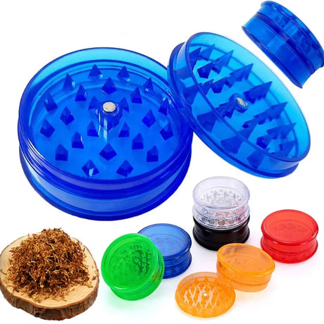 3-LAYER PLASTIC TOBACCO & HERB GRINDER – 60 MM, RANDOM COLOR