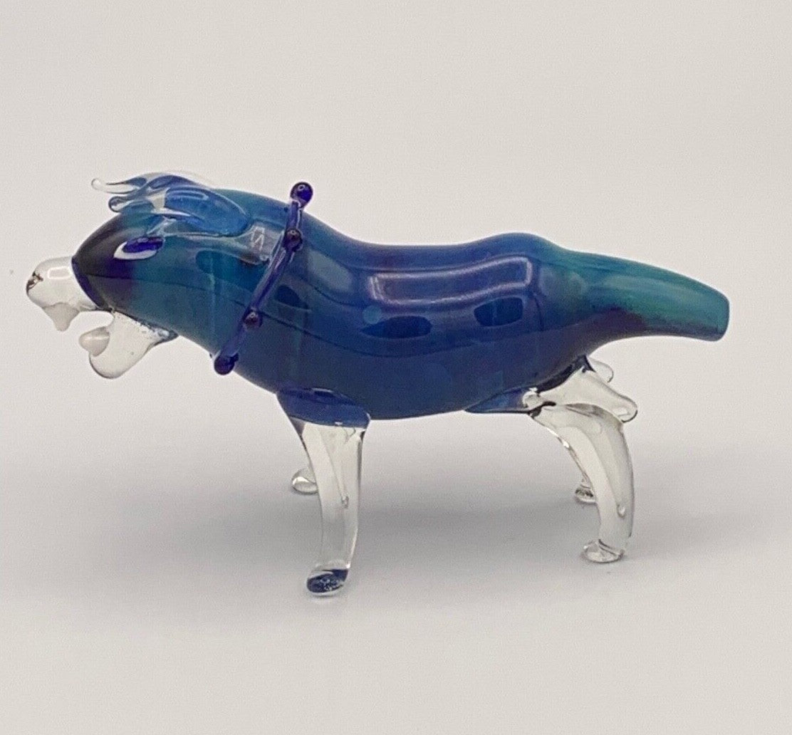 Blue Dog Animal Tobacco Smoking Pipe Handmade Hand Blown Glass W/Carb Hole
