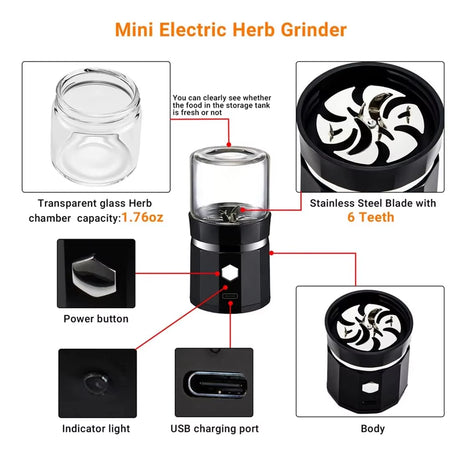 SMO PORTABLE ELECTRIC HERB & TOBACCO GRINDER – INTELLIGENT TOUCH SAFETY