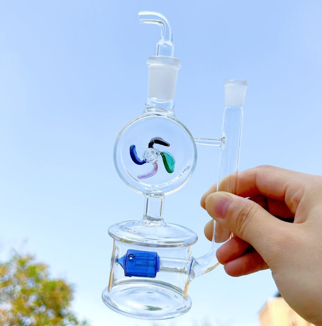 5.9'' Glass Bong Mini Windmill Spin Recycler Hookah Tornado Water Pipe Bubbler