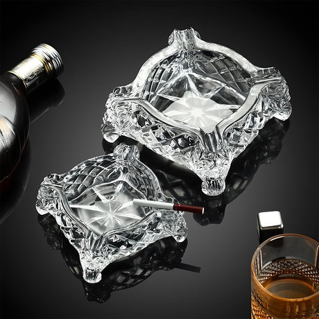 Vintage Cigar Ashtray Cut Glass Tobacciana Heavy Diamond Cut Art Glass Ashtray