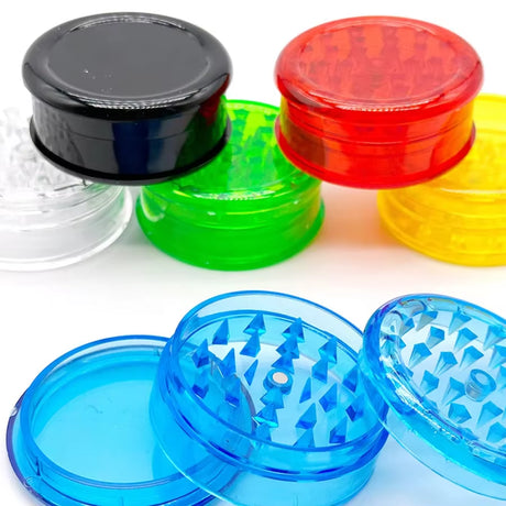 3-LAYER PLASTIC TOBACCO & HERB GRINDER – 60 MM, RANDOM COLOR