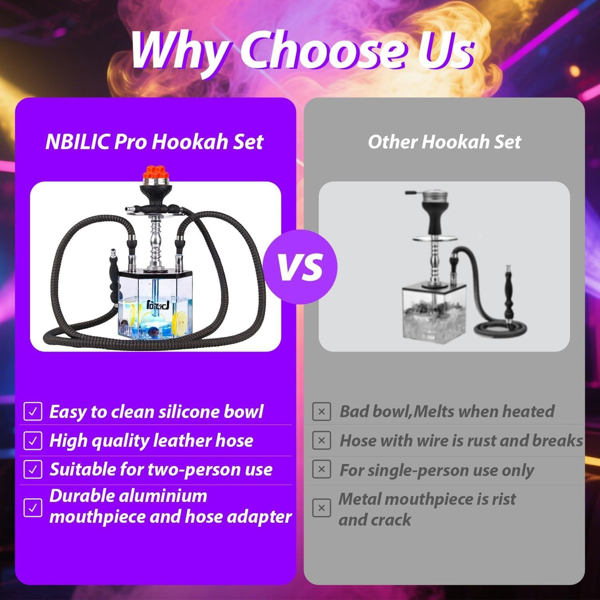 Hookah Set 2 Hose Hookahs Shisha with Everything Modern Cube Hookahs Acrylic Hoo