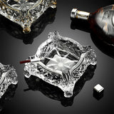 Vintage Cigar Ashtray Cut Glass Tobacciana Heavy Diamond Cut Art Glass Ashtray
