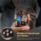 XIFEI 4-JET TORCH LIGHTER – CIGAR HOLDER, ADJUSTABLE FLAME