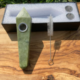 Handmade Green Jade Gemstone Smoking Crystal Pipe Hand Spoon Tobacco Smoke Bowl