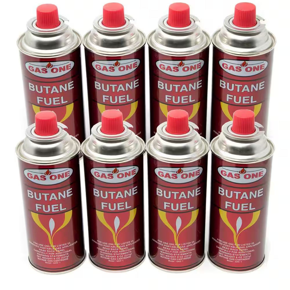 8 OZ PORTABLE BUTANE FUEL CANISTER WITH SAFETY RELEASE DEVICE – 8 PACK