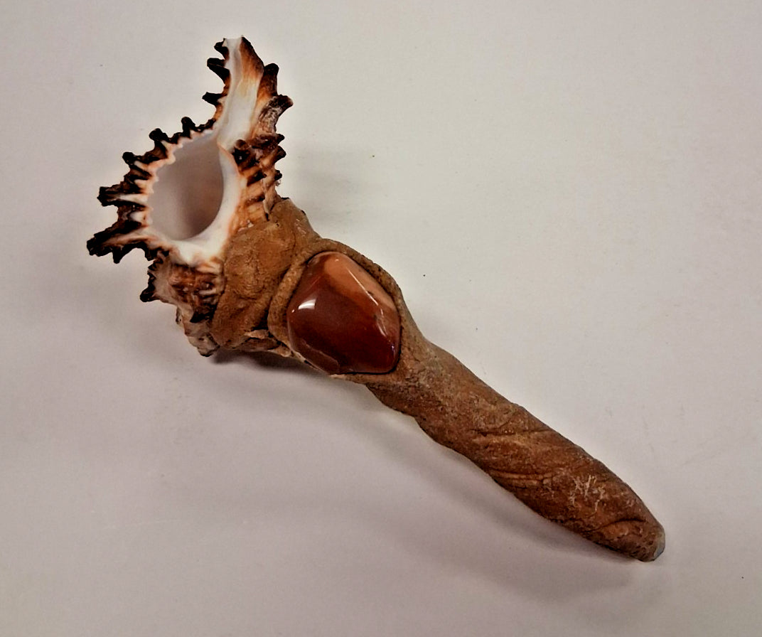 4-INCH SEASHELL & STONE TOBACCO SMOKING HAND PIPE WITH LARGE BOWL