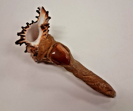 4-INCH SEASHELL & STONE TOBACCO SMOKING HAND PIPE WITH LARGE BOWL