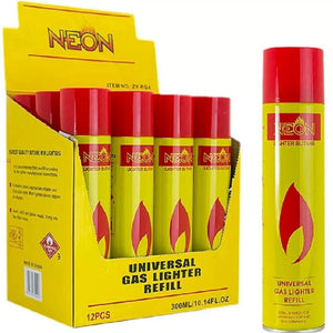 NEON BUTANE LIGHTER GAS REFILL – 300 ML / 10.14 OZ, UNIVERSAL (12 PACK)