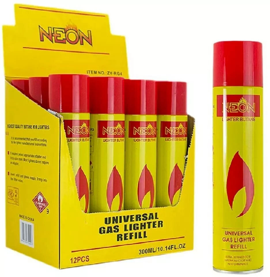NEON BUTANE LIGHTER GAS REFILL – 300 ML / 10.14 OZ, UNIVERSAL (12 PACK)