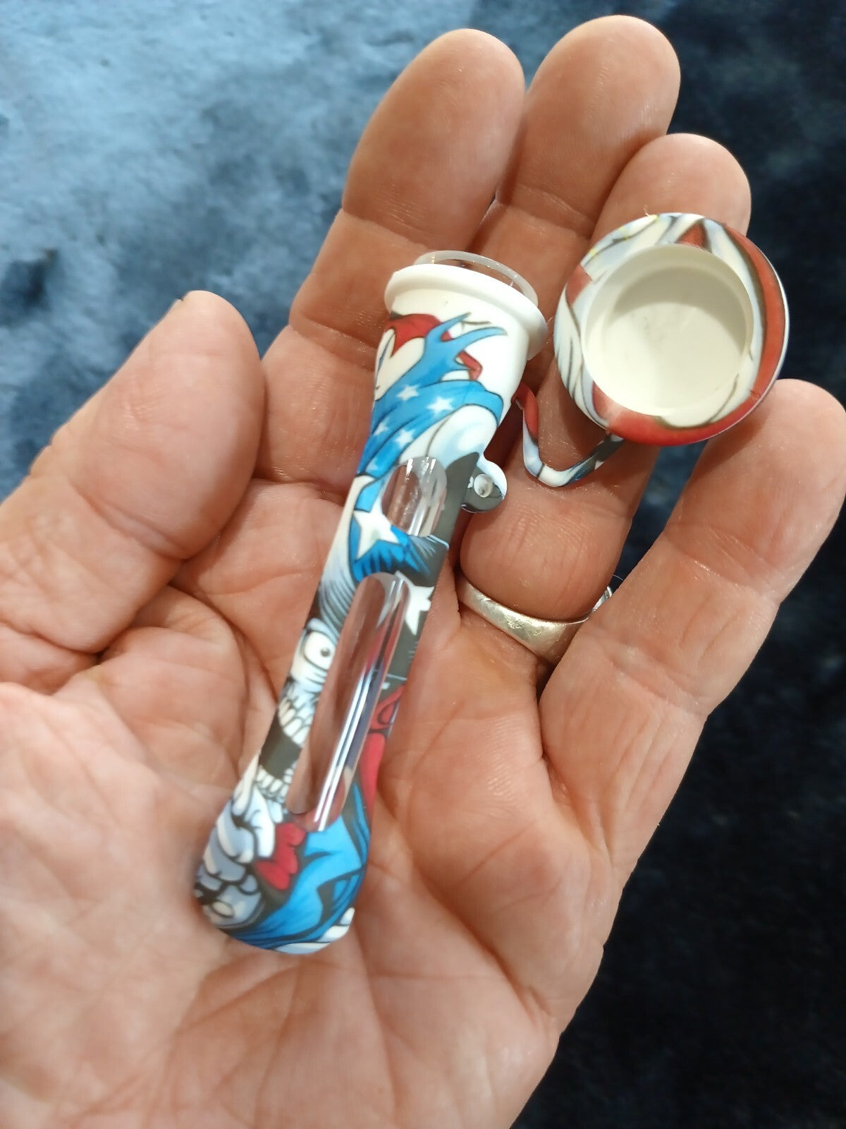 2 PACK Silicone Pyrex Glass Cigarette Smoking Hand Pipe Chillum with Cap