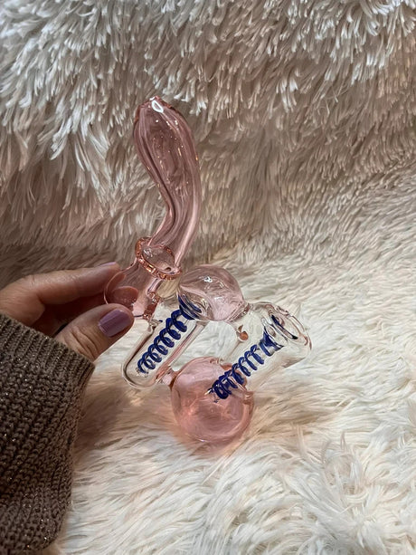 7.5"Pink Double Chamber Glass Bubbler Girly Glass Bong Pink Glass Water Pipe