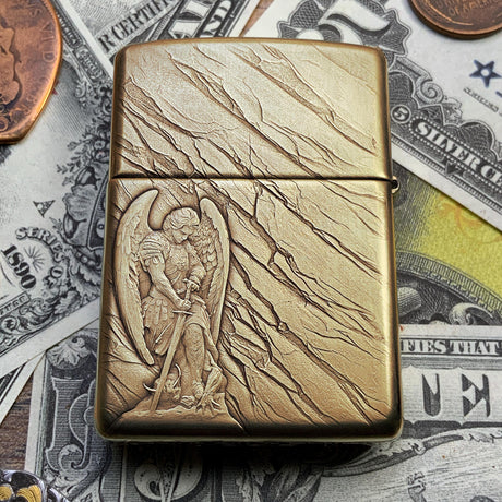 ZIPPO ARCHANGEL MICHAEL ENGRAVED BRASS ARMOR CIGARETTE & CIGAR LIGHTER