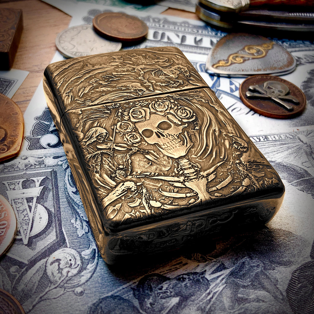 ZIPPO GRATEFUL DEAD ENGRAVED BRASS ARMOR LIGHTER – TRAIN DESIGN