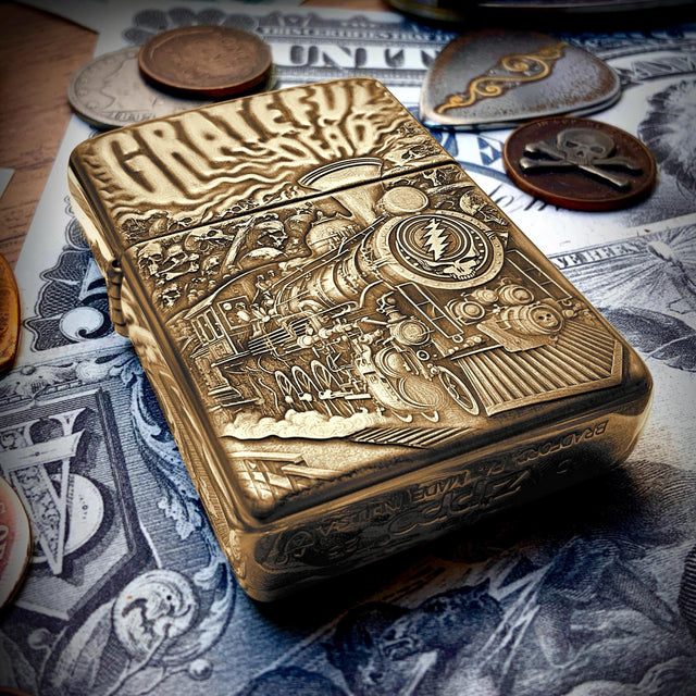 ZIPPO GRATEFUL DEAD ENGRAVED BRASS ARMOR LIGHTER – TRAIN DESIGN