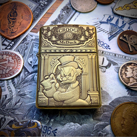 ZIPPO SCROOGE MCDUCK ENGRAVED BRASS ARMOR CIGARETTE LIGHTER – EBENEZER
