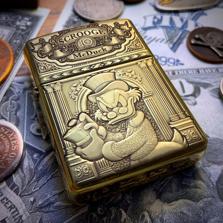 ZIPPO SCROOGE MCDUCK ENGRAVED BRASS ARMOR CIGARETTE LIGHTER – EBENEZER